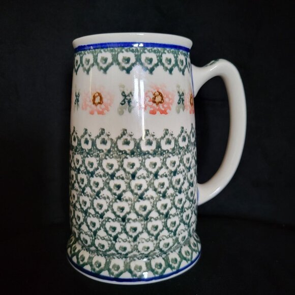 Ceramika Artystyczna Polish Pottery Beer Mug, Rose Pattern - Picture 3 of 8